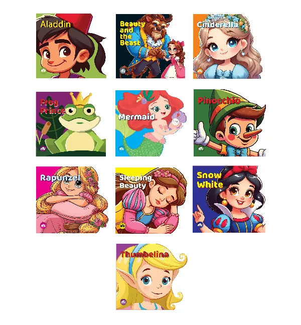 Fairy Tales Board Book for Kids: Frog Prince | Pinocchio | Thumbelina | Cinderella | Rapunzel | Snow White | Mermaid | Beauty and the Beast | Sleeping Beauty |Aladdin (Pack of 10 Board Books)